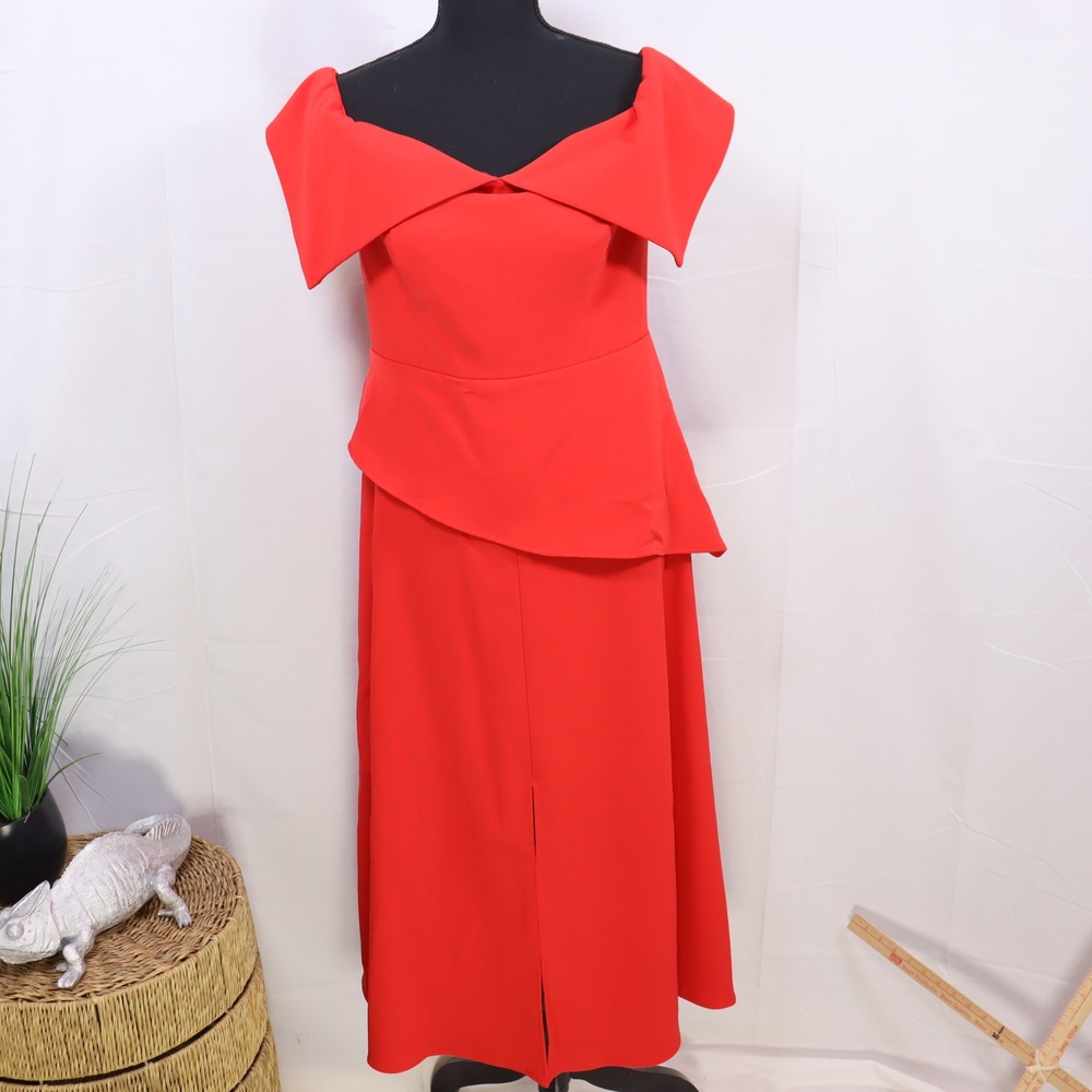 FEHAUTE‎ Off Shoulder Peplum Dress 6 Red Womens Asymmetric Cocktail Party